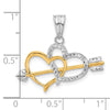14K with White Rhodium Diamond-cut Hearts and Arrow Pendant