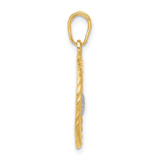 14k and White Rhodium Diamond-cut Heart MOM Pendant