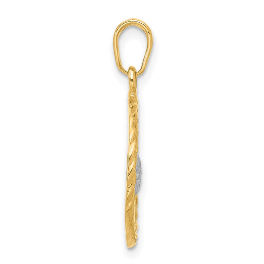 14k and White Rhodium Diamond-cut Heart MOM Pendant