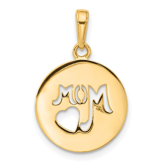 14K and White Rhodium Diamond-cut MOM Cut-out Heart Pendant