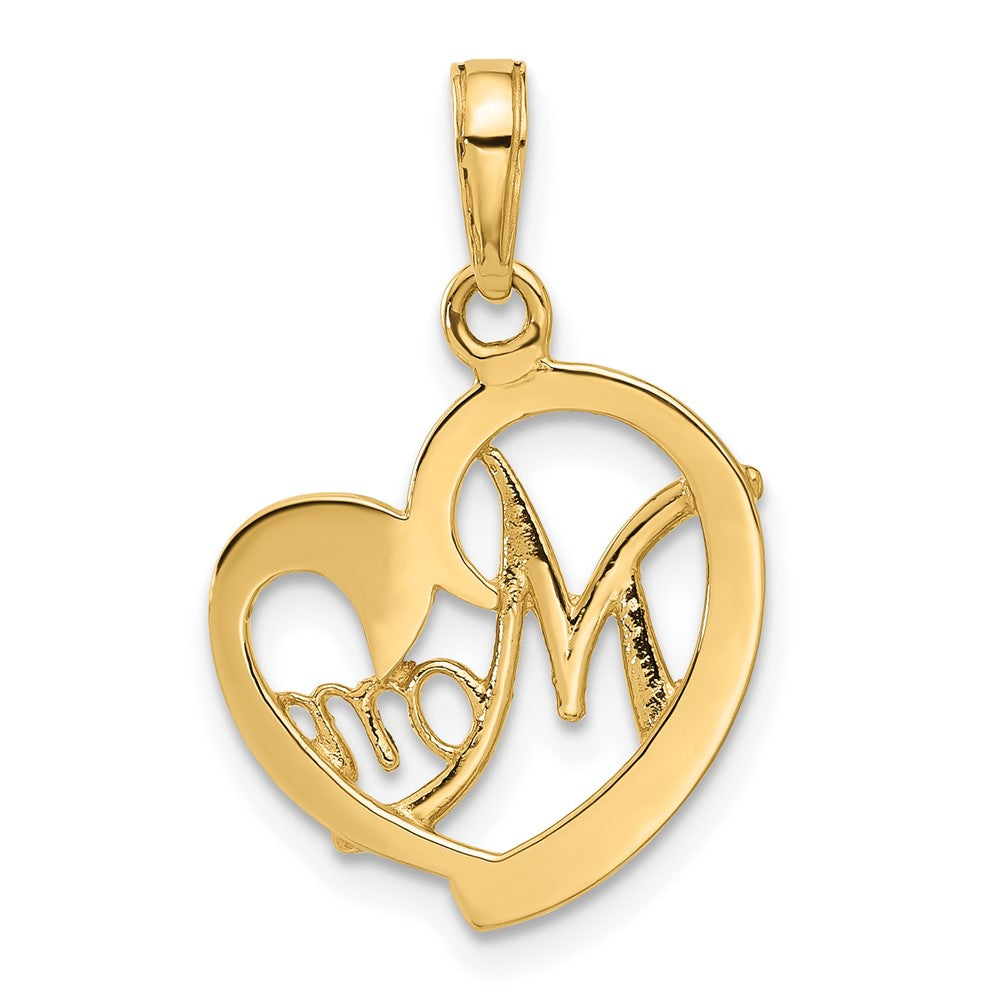 14k and White Rhodium Diamond-cut MOM Heart Pendant