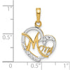 14k and White Rhodium Diamond-cut MOM Heart Pendant