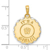 14k and White Rhodium Diamond-cut It's A Girl! Disc Pendant