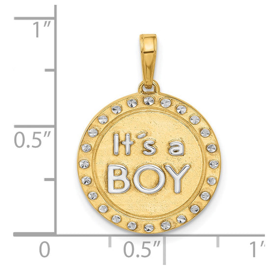 14k and White Rhodium Diamond-cut It's A Boy Pendant