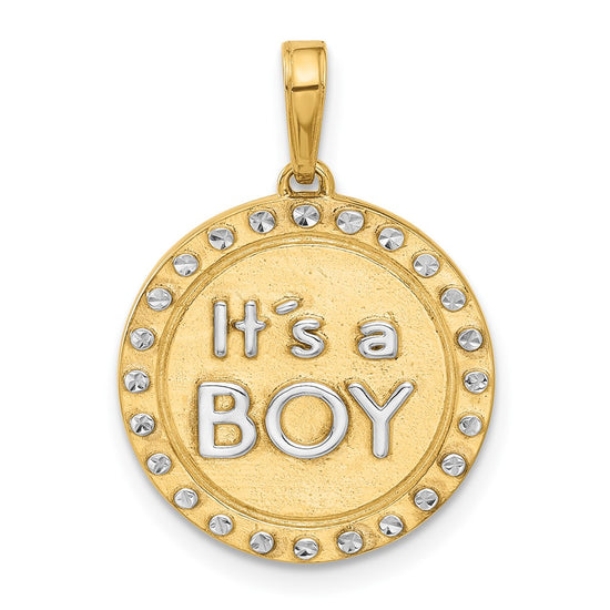 14k and White Rhodium Diamond-cut It's A Boy Pendant