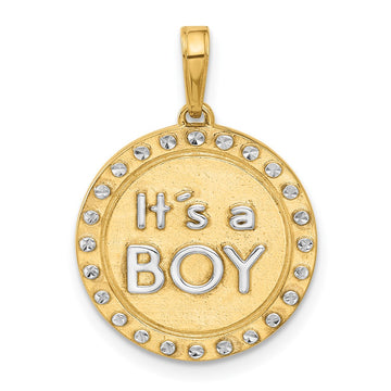 14k and White Rhodium Diamond-cut It's A Boy Pendant