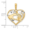 14k and White Rhodium Diamond-cut Mother and Child Hands in Heart Pendant