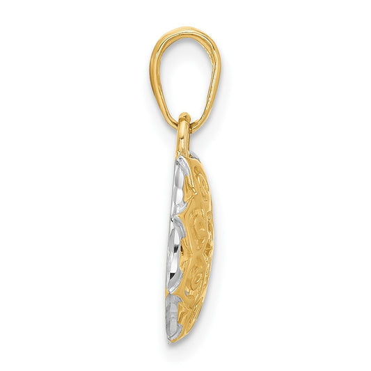 14k and White Rhodium Floral Design Circle Pendant