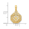 14k and White Rhodium Floral Design Circle Pendant