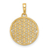 14K and White Rhodium Polished and Diamond-cut Flower Circle Pendant