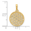 14K and White Rhodium Polished and Diamond-cut Flower Circle Pendant