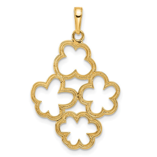 14k and White Rhodium Polished and Diamond-cut Flowers Pendant