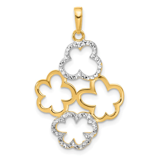 14k and White Rhodium Polished and Diamond-cut Flowers Pendant