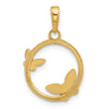 14K and White Rhodium Diamond-cut Butterflies on Circle Pendant