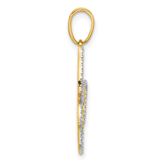 14K and White Rhodium Diamond-cut Butterfly Pendant
