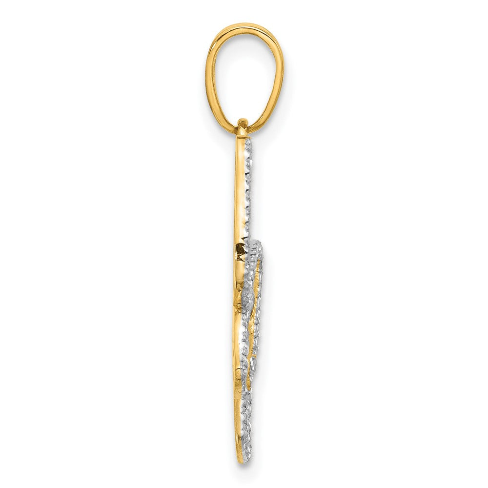 14K and White Rhodium Diamond-cut Butterfly Pendant