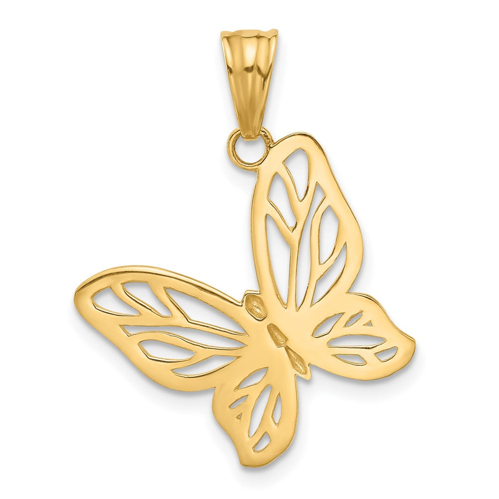 14K and White Rhodium Diamond-cut Butterfly Pendant