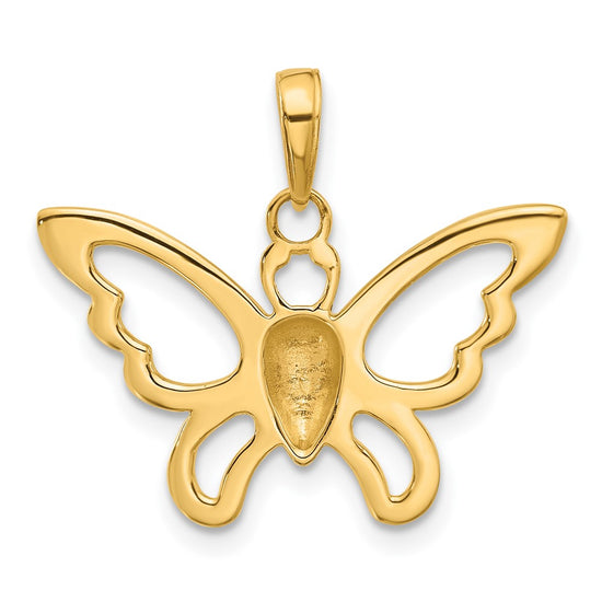 14K and White Rhodium Polished and Diamond-cut Butterfly Pendant
