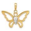 14K and White Rhodium Polished and Diamond-cut Butterfly Pendant