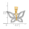 14K and White Rhodium Polished and Diamond-cut Butterfly Pendant