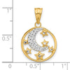 14K and White Rhodium Diamond-cut Moon and Stars Pendant