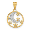 14K and White Rhodium Diamond-cut Moon and Stars Pendant