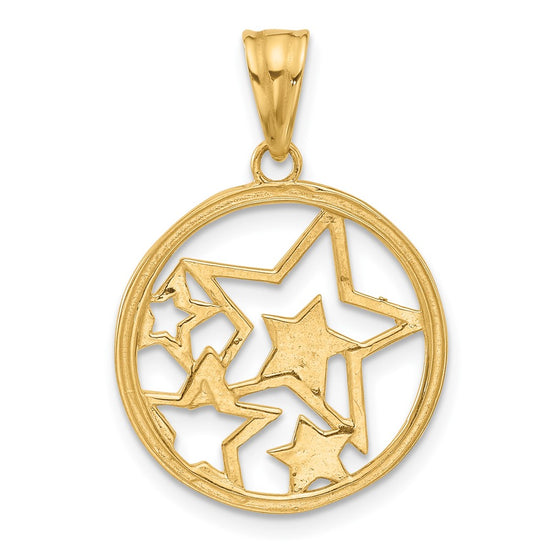 14K and White Rhodium Diamond-cut Stars Pendant