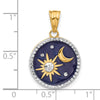 14K and White Rhodium Diamond-cut Blue Enameled Sun and Moon Pendant