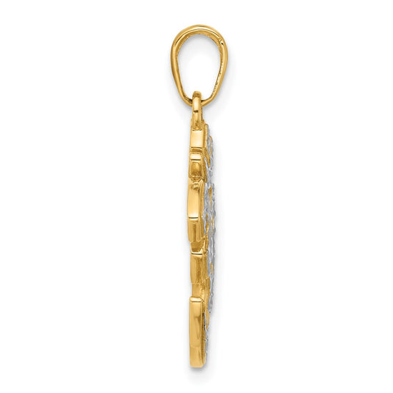 14K and White Rhodium Diamond-cut Om Pendant