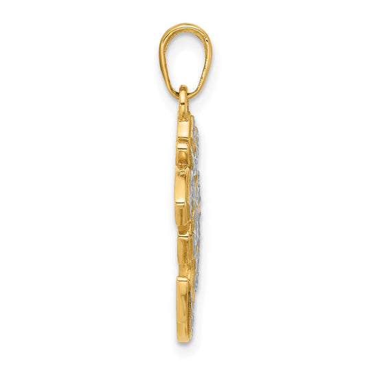 14K and White Rhodium Diamond-cut Om Pendant