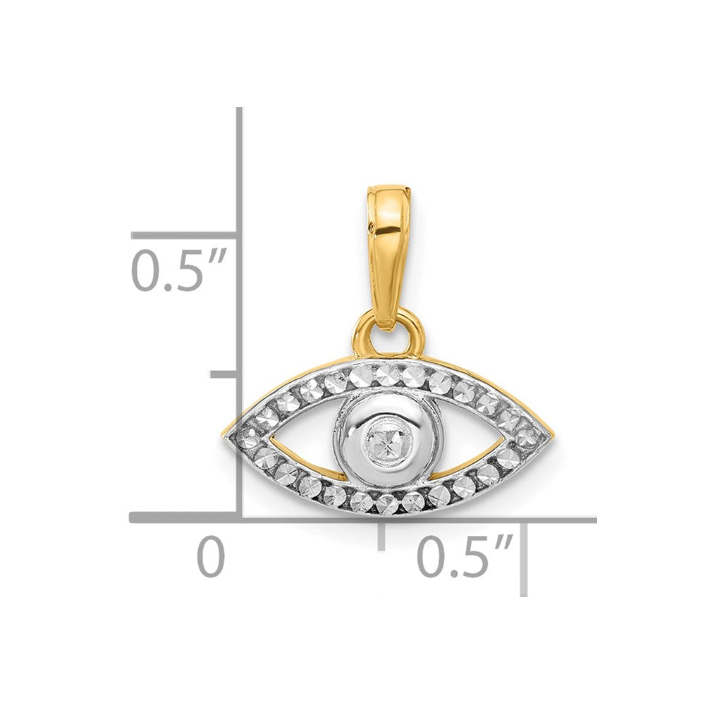 14K and White Rhodium Diamond-cut Evil Eye Pendant