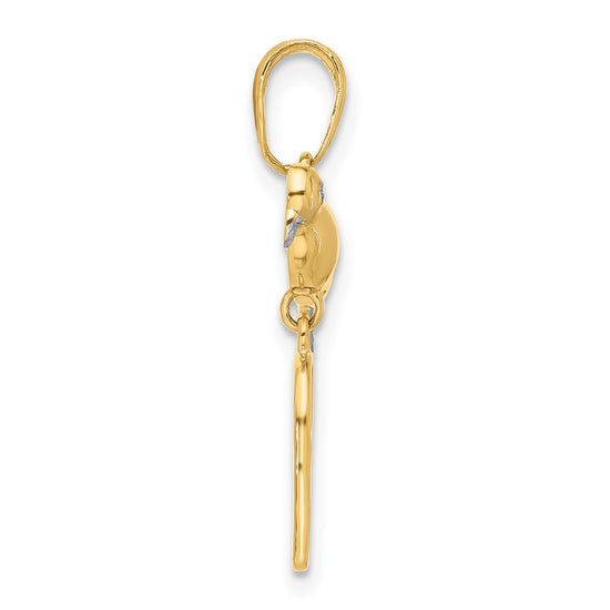 14K and White Rhodium Diamond-cut Bird on Bird Cage Pendant