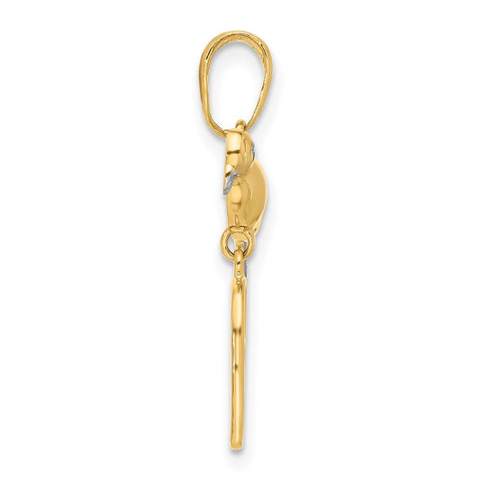14K and White Rhodium Diamond-cut Bird on Bird Cage Pendant