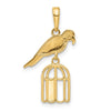 14K and White Rhodium Diamond-cut Bird on Bird Cage Pendant