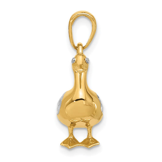 14K and White Rhodium Diamond-cut 3-D Duck Pendant