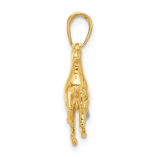 14K and White Rhodium Diamond-cut 3-D Horse Pendant