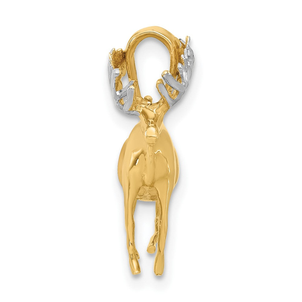14K and White Rhodium Diamond-cut 3-D Moose Pendant