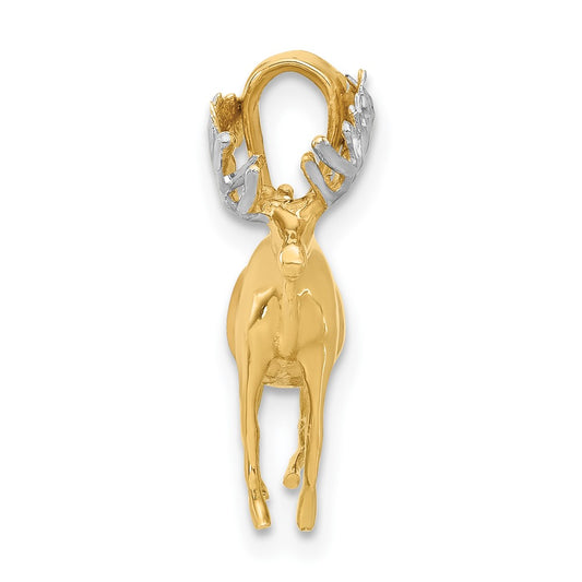 14K and White Rhodium Diamond-cut 3-D Moose Pendant