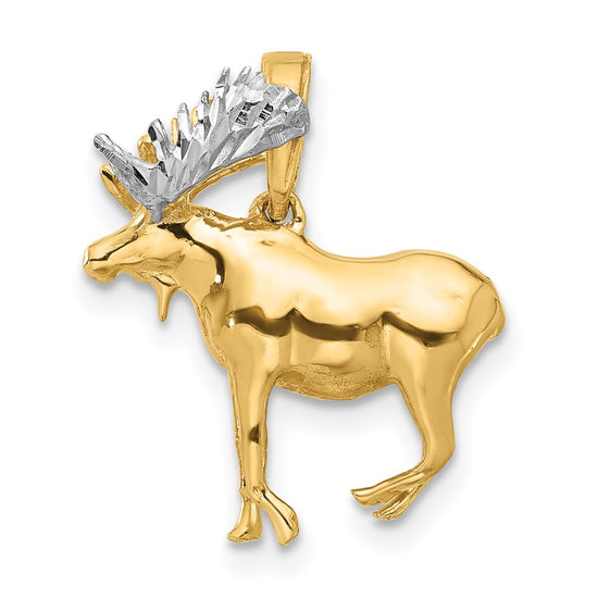 14K and White Rhodium Diamond-cut 3-D Moose Pendant