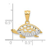 14K and White Rhodium Diamond-cut Turtle Pendant