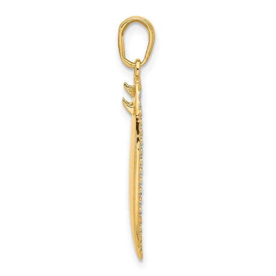 14K and White Rhodium Diamond-cut 3-D Surfboard Pendant