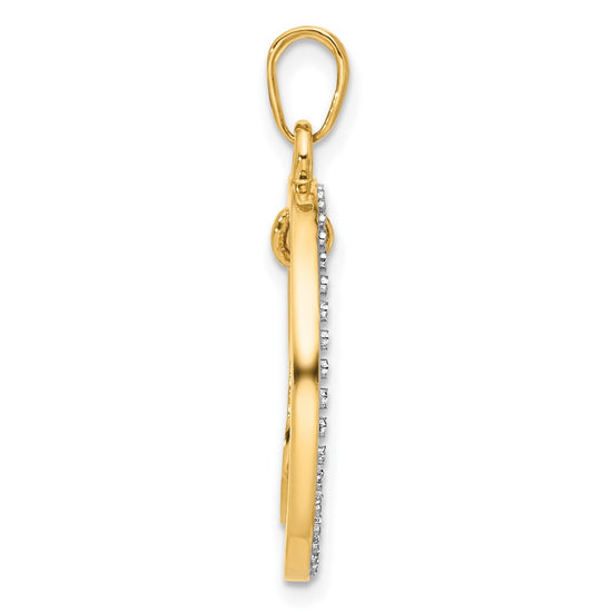 14k and White Rhodium Diamond-cut Anchor Dangle in Circle Pendant