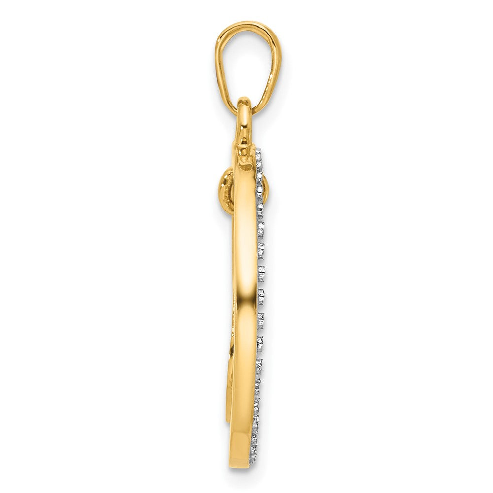 14k and White Rhodium Diamond-cut Anchor Dangle in Circle Pendant