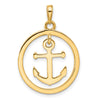 14k and White Rhodium Diamond-cut Anchor Dangle in Circle Pendant