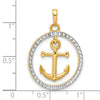 14k and White Rhodium Diamond-cut Anchor Dangle in Circle Pendant