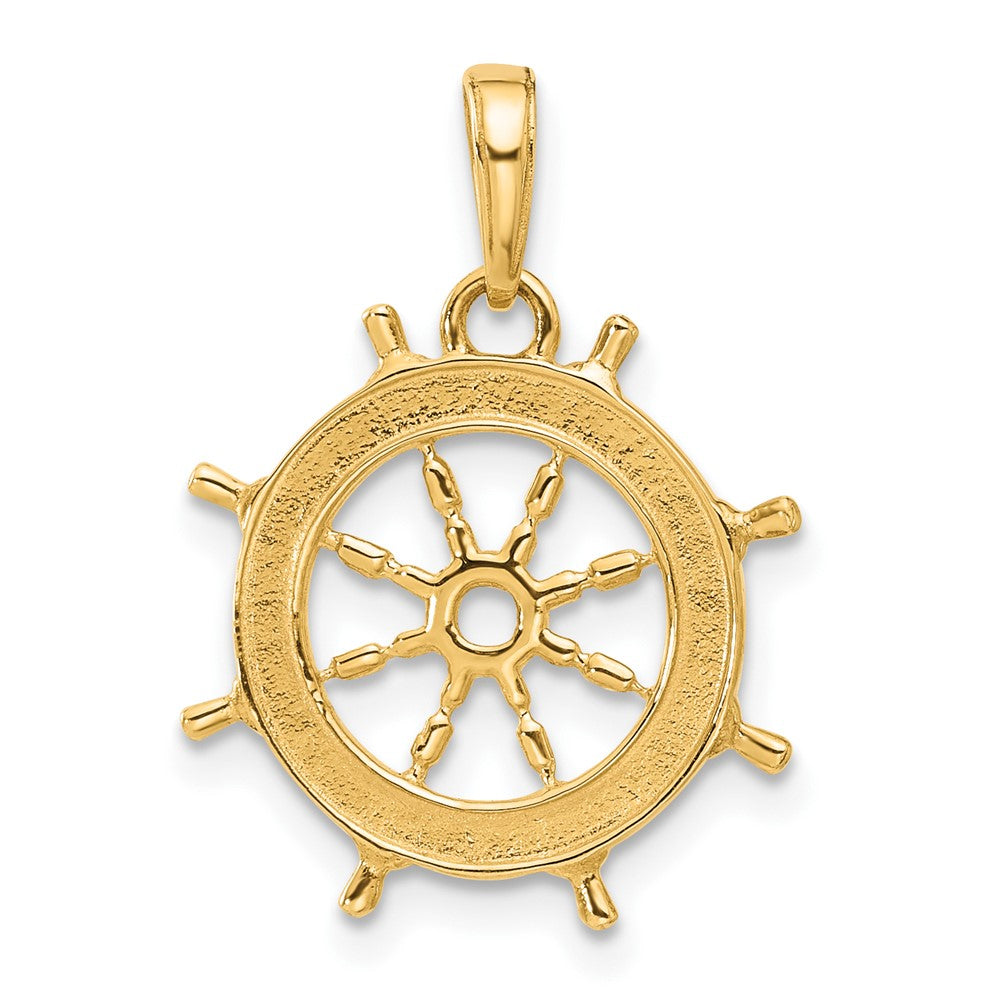 14k and White Rhodium Diamond-cut Ship's Wheel Pendant