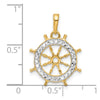 14k and White Rhodium Diamond-cut Ship's Wheel Pendant