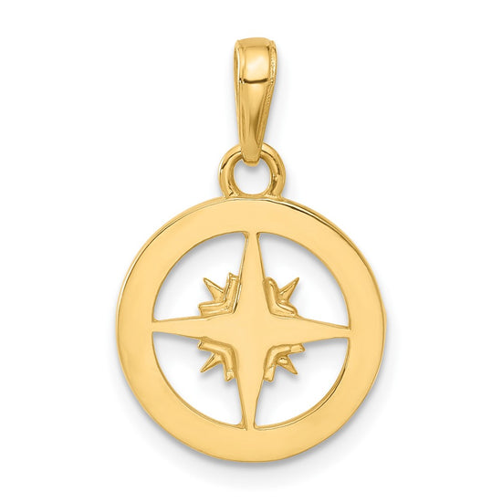 14k and White Rhodium Diamond-cut Compass Pendant