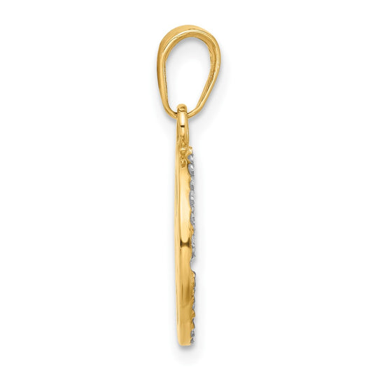 14k and White Rhodium Diamond-cut Compass Pendant