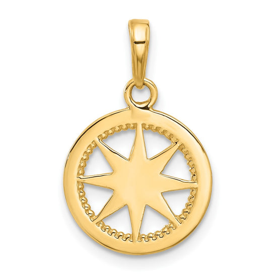14k and White Rhodium Diamond-cut Compass Pendant